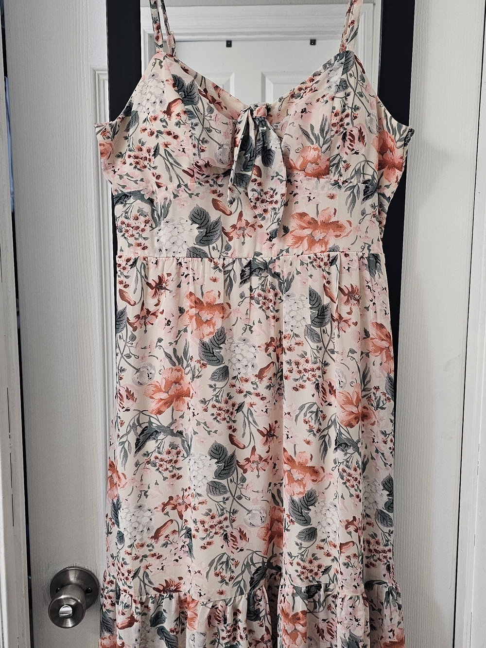 AUW Blush Floral Tie-Front Midi Dress